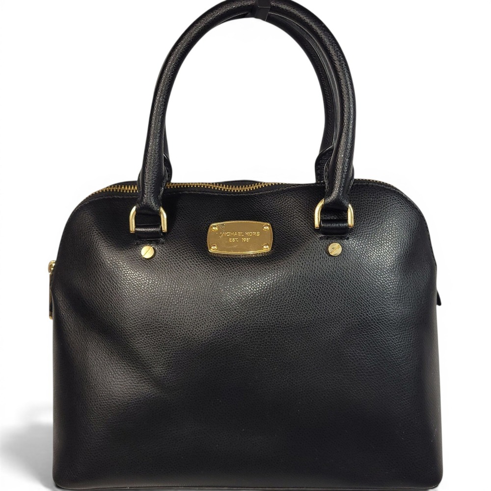 Michael Kors Saffiano Cindy Dome Satchel Women Large Black Leather